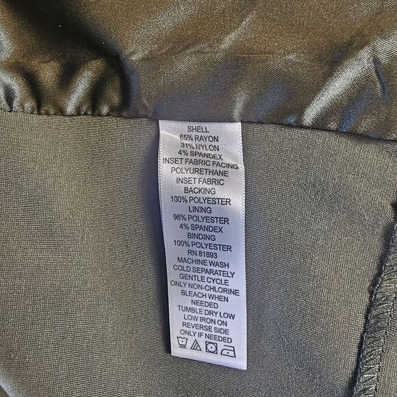 Denim‎ & Company 1X Olive Green Jacket Open Front Vegan Leather Pockets Stretch - Picture 8 of 8